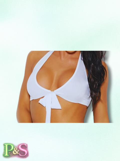 Elegant Moments Lycra Halter Tie Top-White O/S-Hanging