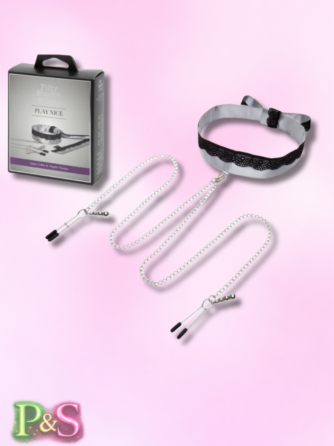 Fifty Shades of Grey Play Nice Satin & Lace Collar & Nipple Clamps